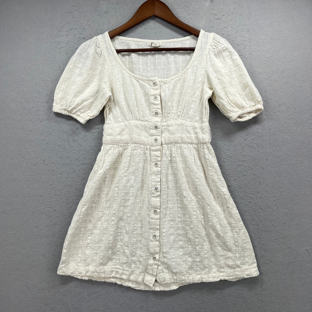 Billabong Mini Dress Womens Small White Button Front Short Sleeve Boho Coastal